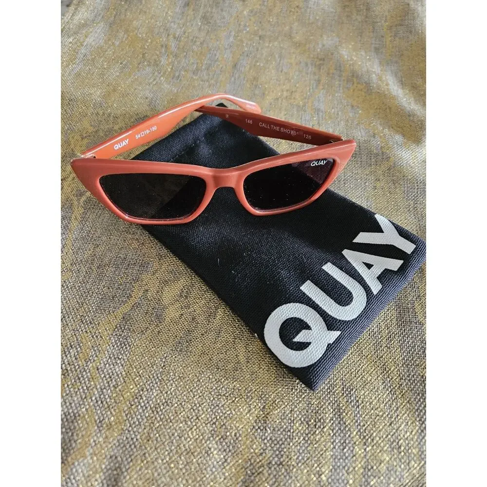 QUAY Women's Call The Shots Burnt Orange Gray Sunglasses Cat Eye Polarized Smoke